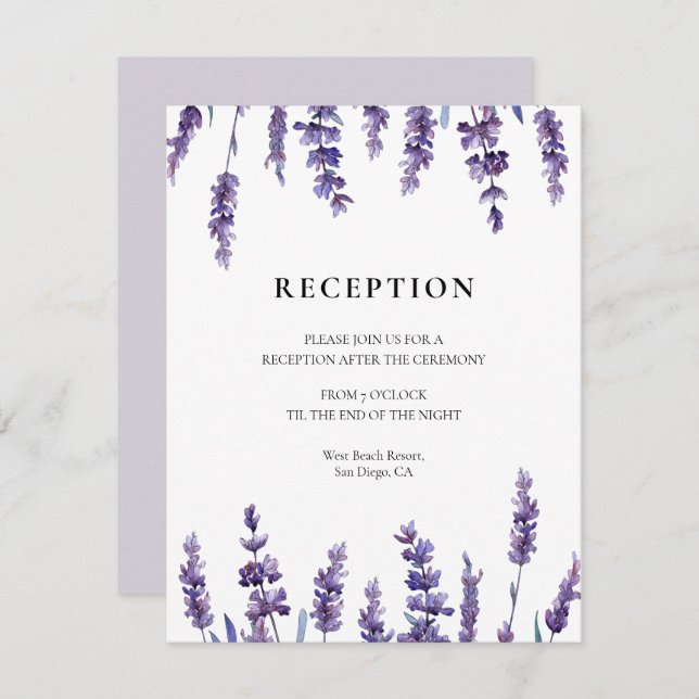 Elegant floral lavender wedding reception card (Front/Back)