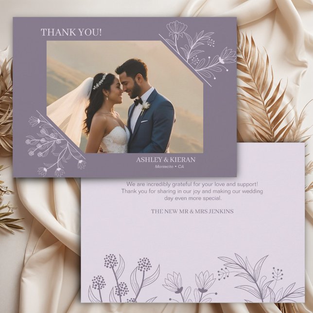 Elegant Floral Lavender Wedding  Thank You Card (Creator Uploaded)