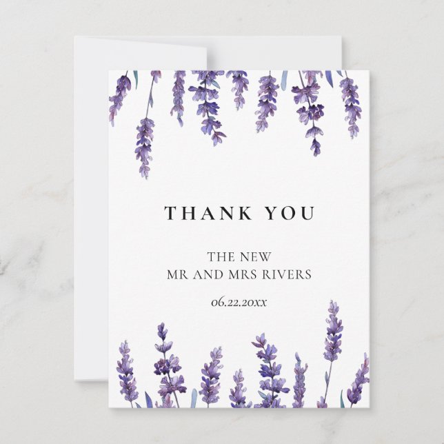 Elegant floral lavender wedding thank you card (Front)
