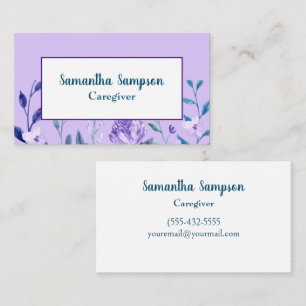 Elegant Floral Lavender White Watercolor Caregiver Business Card