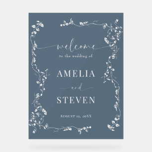 Elegant Floral Leaf Classic Wedding Acrylic Sign