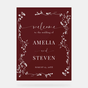 Elegant Floral Leaf Classic Wedding Acrylic Sign