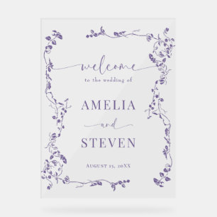 Elegant Floral Leaf Classic Wedding Acrylic Sign