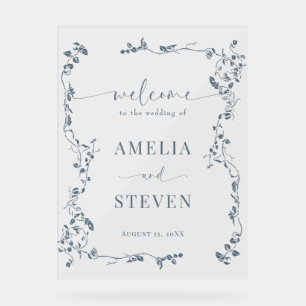 Elegant Floral Leaf Classic Wedding Acrylic Sign
