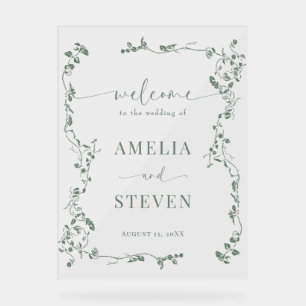 Elegant Floral Leaf Classic Wedding Acrylic Sign