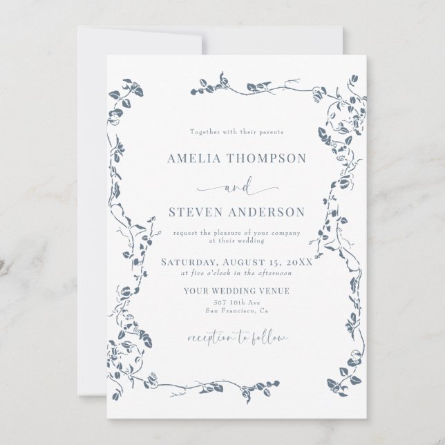 Elegant Floral Leaf Classic Wedding Invitation (Front)