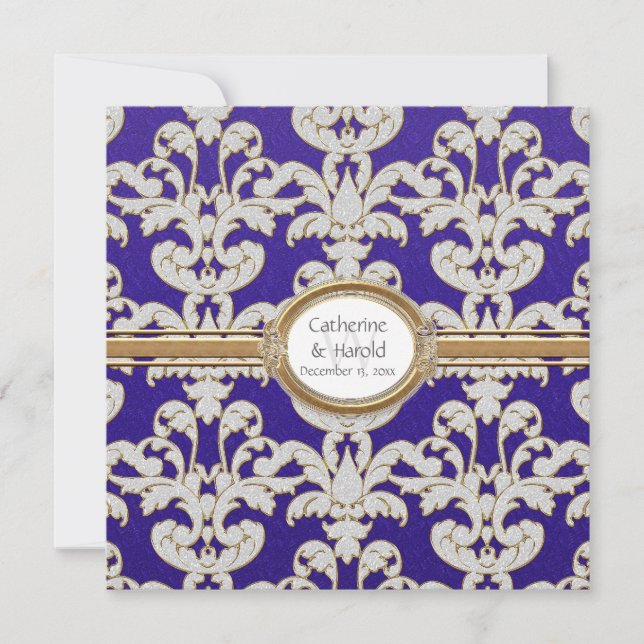 Elegant Floral Leaf Damask Baroque Gold Swirl Card (Front)