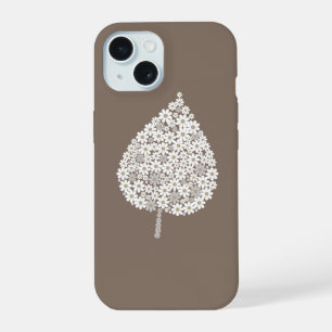 Elegant Floral Leaf Design – White and Soft Grey iPhone 15 Case