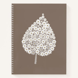 Elegant Floral Leaf Design – White and Soft Grey  Notebook