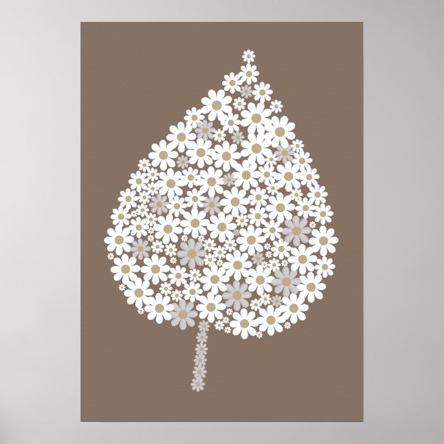 Elegant Floral Leaf Design – White and Soft Grey  Poster (Front)