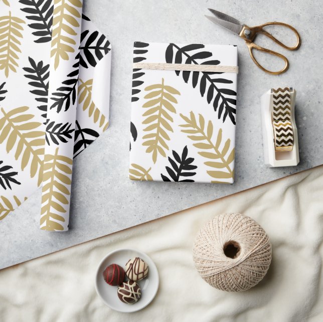 Elegant Floral Leaves Botanical Pattern on White Wrapping Paper (Crafts)