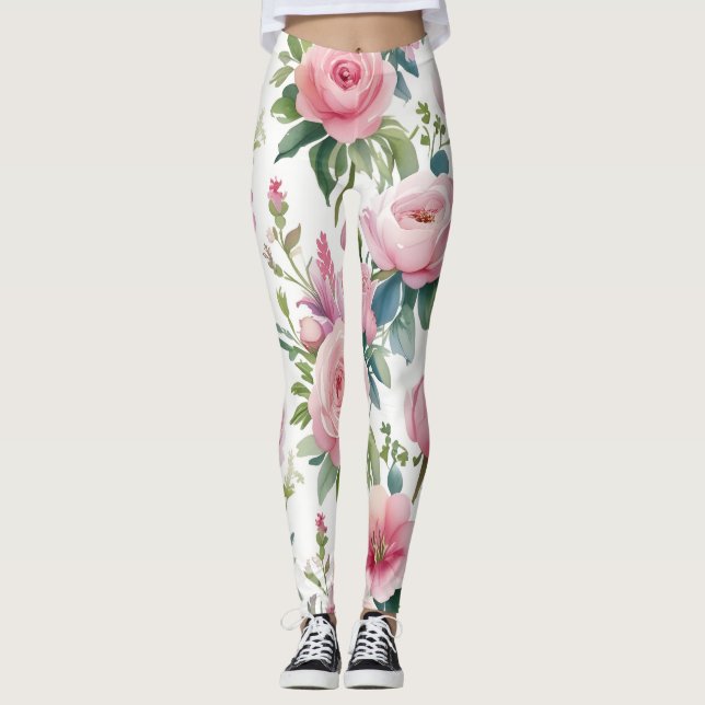  Elegant Floral Leggings – Stylish & Comfortable (Front)