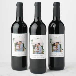 Elegant Floral Lemon Tree Arch Photo Save The Date Wine Label