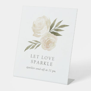 Elegant Floral Let Love Sparkle Sparkler Send Off  Pedestal Sign