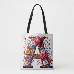 Elegant Floral Letter A Design Tote Bag