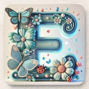 Elegant Floral Letter E with Butterflies Coaster