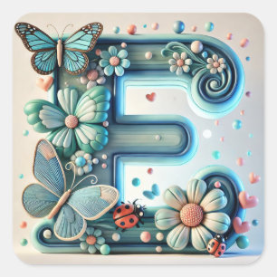 Elegant Floral Letter E with Butterflies Square Sticker