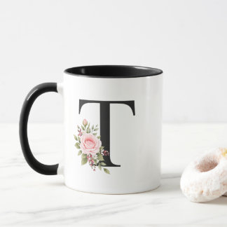 Elegant Floral Letter T Monogram Logo Mug