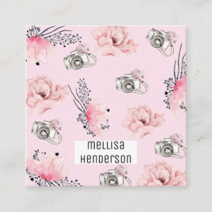 Elegant Floral Light Pink Camera Square Business Card