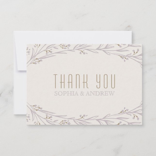 Elegant floral lilac rustic wedding thank you (Front)