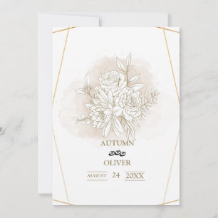Elegant floral line art wedding invitation card