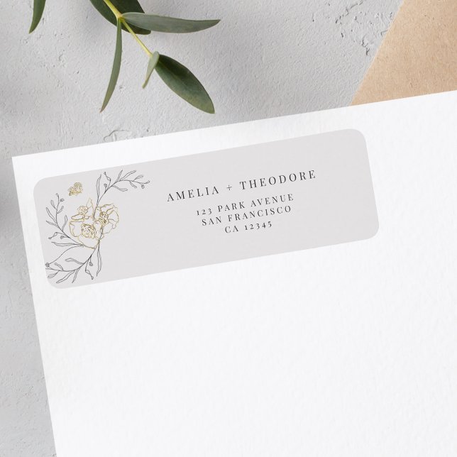 Elegant Floral Line Art Wedding Return Address Label (Creator Uploaded)