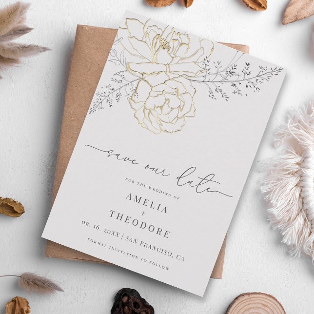Elegant Floral Line Art Wedding Save the Date Invitation (Creator Uploaded)