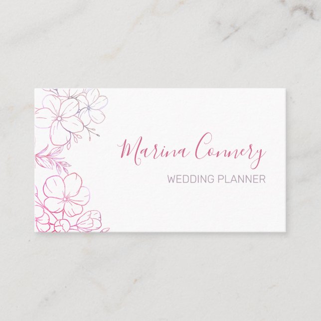 Elegant Floral Line Drawing Wedding Planner Business Card (Front)