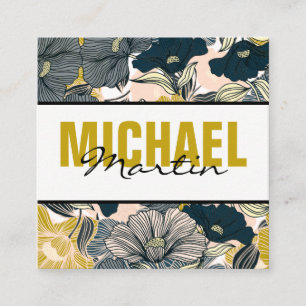 Elegant Floral Line Pattern Creative Drawing Square Business Card