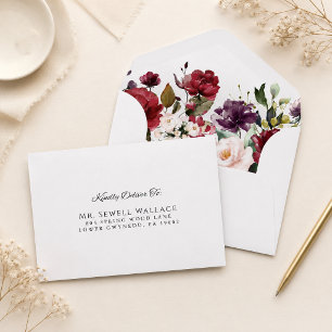 Elegant Floral Lined RSVP Return Address Envelope