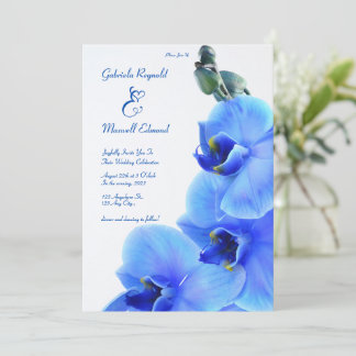 Elegant Floral Love Blue Orchids Wedding Invitation