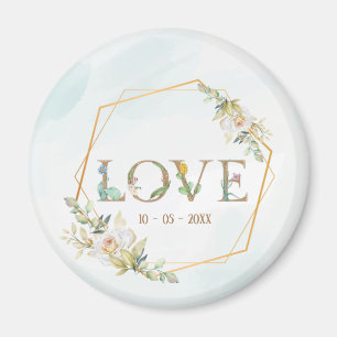 Elegant Floral Love Greenery Gold Magnet