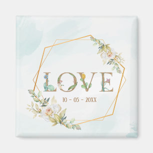 Elegant Floral Love Greenery Gold Magnet