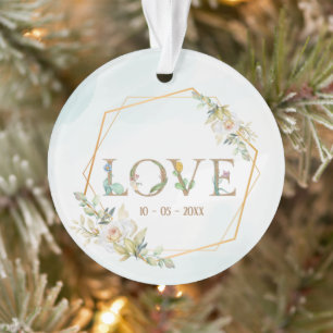 Elegant Floral Love Greenery Gold Ornament