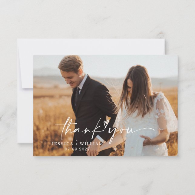 Elegant Floral Love Heart Boho Fall Wedding Photo Thank You Card (Back)