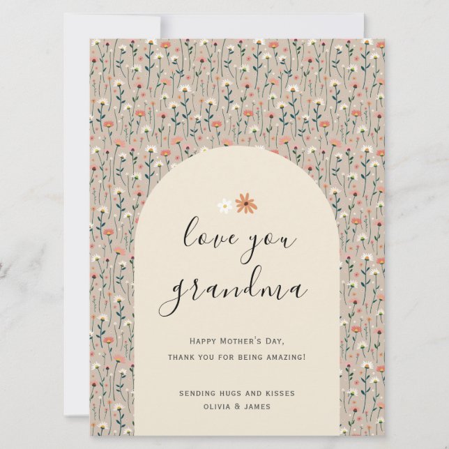 Elegant Floral Love You Grandma Birthday Day Card (Front)