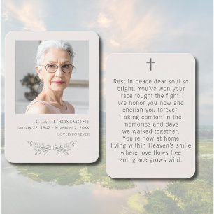 Elegant Floral Loved Forever Photo Prayer Card