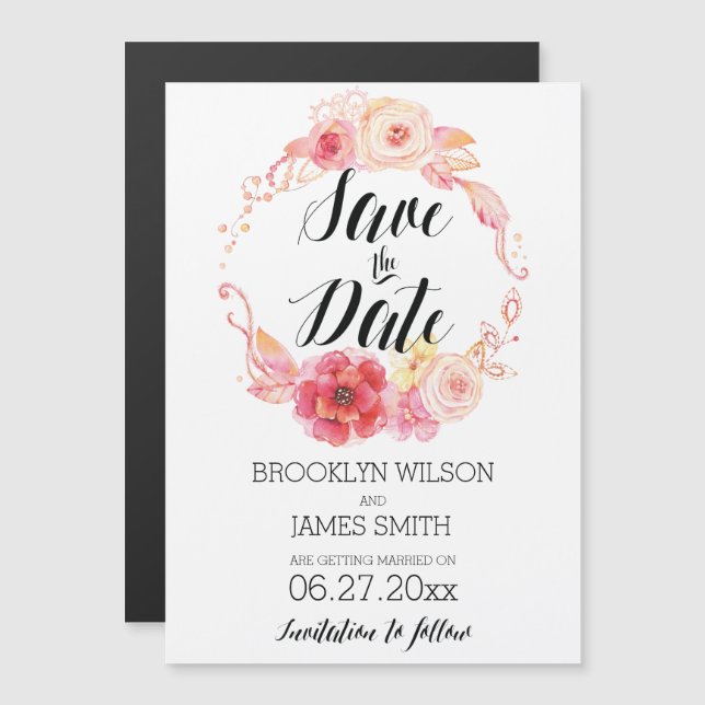 Elegant Floral Magnetic Wedding Save The Date Magn Magnetic Invitation (Front/Back)