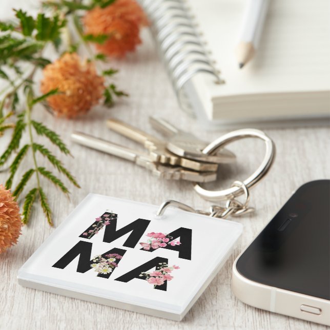 Elegant Floral MAMA Mother's Day Birthday Key Ring (Front Right)