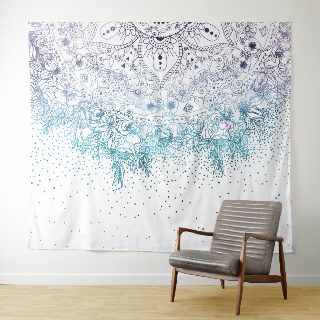 Elegant floral mandala and confetti image tapestry (In Situ (Horizontal))