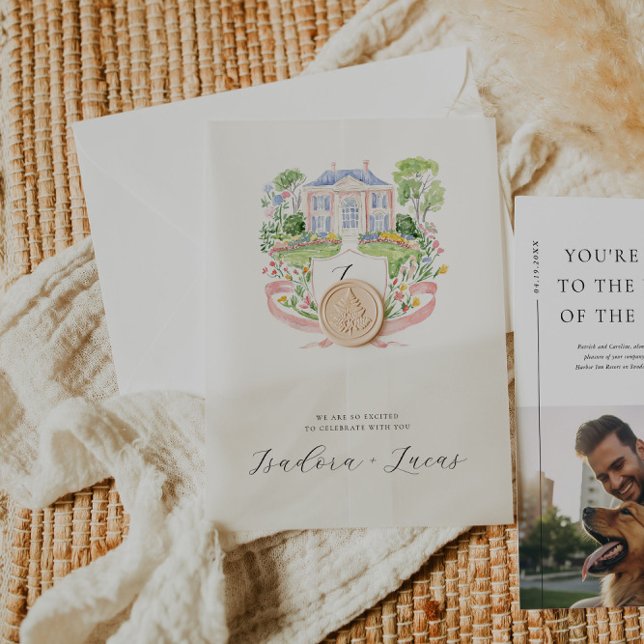 Elegant Floral Manor Wedding Crest Vellum Invitations (Creator Uploaded)