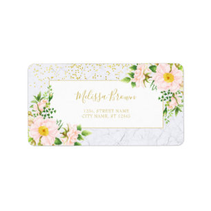 Elegant Floral Marble Chic Trendy Address Label