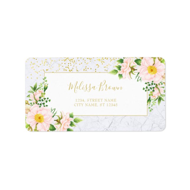 Elegant Floral Marble Chic Trendy Address Label (Front)