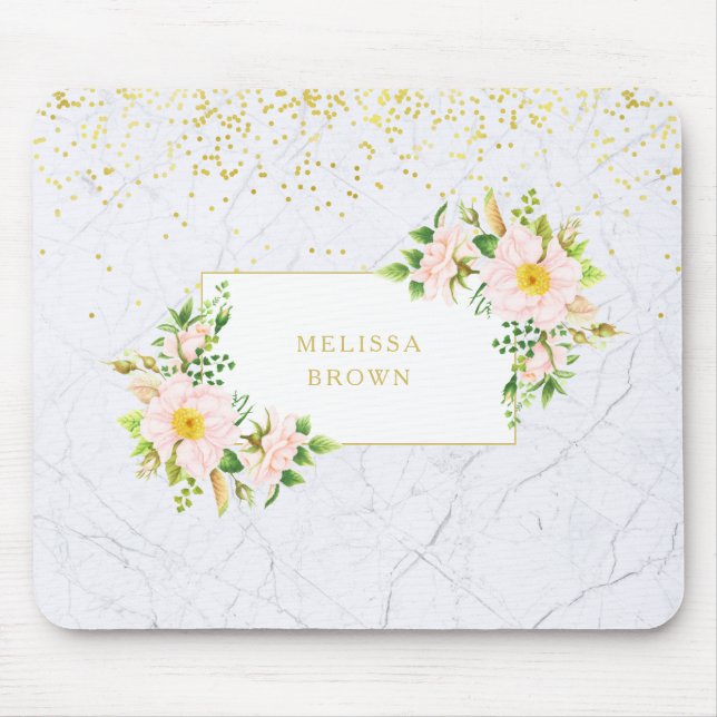 Elegant Floral Marble Chic Trendy Pastel Mousepad (Front)