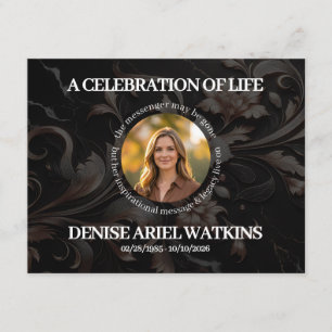 Elegant Floral Marble Memorial Remembrance Photo Thank You Card