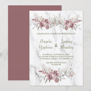 Elegant Floral Marble Watercolor Wedding Invitation