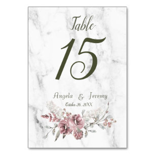 Elegant Floral Marble Watercolor Wedding Table Number