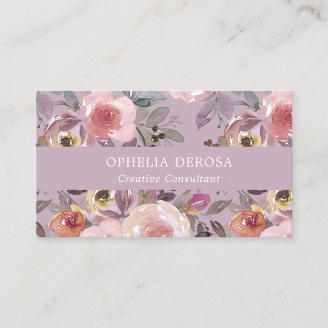 Elegant Floral Mauve Purple Watercolor Business Card (Front)