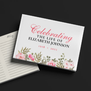 Elegant Floral Memorial Celebration of Life Guest Book