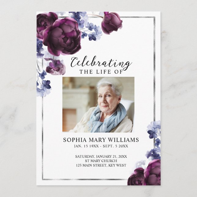 Elegant Floral Memorial Funeral Order of Service Program (Front)